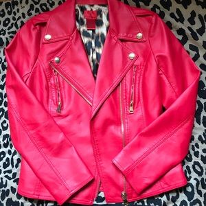 V Cristina Red Leather Moto Jacket
